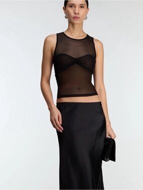 OAK + FORT Black Sheer Mesh Tank